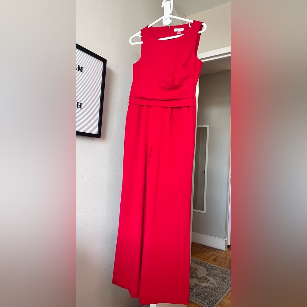 Sleeveless Red Wide-Leg Jumpsuit